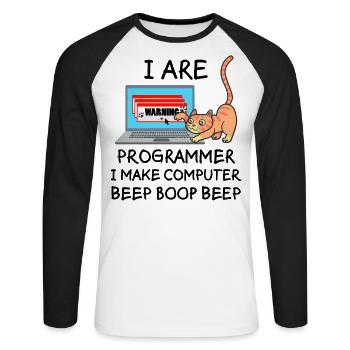 Computer Science Fun Saying Programmer Cat Gift - Unisex Long Sleeve Baseball T-Shirt - white/black - Front - Nik (191cm)