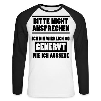 Nicht Ansprechen Genervt Lustiger Spruch Geschenk - Unisex Baseballshirt langarm - Weiß/Schwarz - Vorne - Nik (191cm)