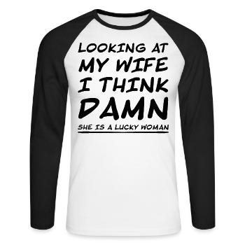 Drôle de sort Mari Insolence Proverbes Cadeaux - T-shirt baseball manches longues Homme - blanc/noir - Devant - Nik (191cm)