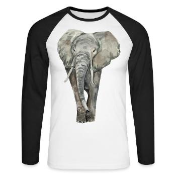 Éléphant - T-shirt baseball manches longues Homme - blanc/noir - Devant - Nik (191cm)