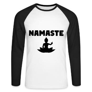 NAMASTE Mittelfinger Buddha Yoga Humor - Unisex Baseballshirt langarm - Weiß/Schwarz - Vorne - Nik (191cm)