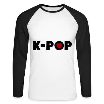 K-Pop Amateur de musique pop coréenne - T-shirt baseball manches longues Homme - blanc/noir - Devant - Nik (191cm)