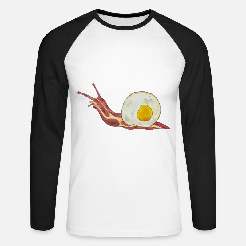 Baconschnecke Bacon and egg Spiegelei - Unisex Baseballshirt langarm - Weiß/Schwarz