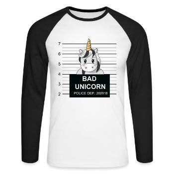 Bad Licorne - Cadeau - T-shirt baseball manches longues Homme - blanc/noir - Devant - Nik (191cm)