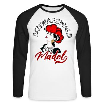 Schwarzwald Mädel Heimat Bollenhut Kuckuck - Unisex Baseballshirt langarm - Weiß/Schwarz - Vorne - Nik (191cm)