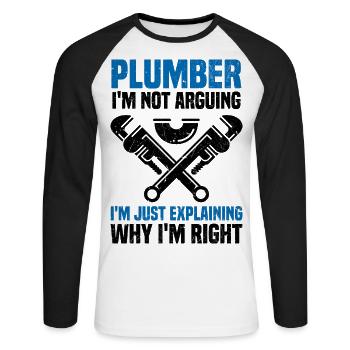 Klempner - Unisex Baseballshirt langarm - Weiß/Schwarz - Vorne - Nik (191cm)