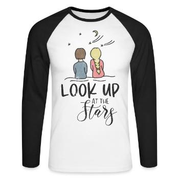 ÉTOILES ÉTOILES UNIVERS UNIVERS FUSÉE TERRE MOTIF - T-shirt baseball manches longues Homme - blanc/noir - Devant - Nik (191cm)