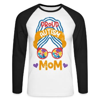 FIER AUTISME MÈRE MAMAN ENFANT COLORÉ DISANT MOTIF - T-shirt baseball manches longues Homme - blanc/noir - Devant - Nik (191cm)