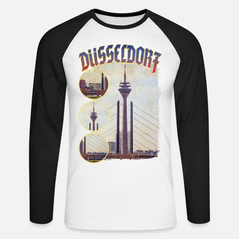 Dusseldorf Germania Città Skyline Home Love - Maglia da baseball a manica lunga da uomo - bianco/nero