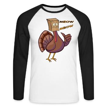 Thanksgiving Funny Turkey Fake Cat Retro Miau - Unisex Baseballshirt langarm - Weiß/Schwarz - Vorne - Nik (191cm)