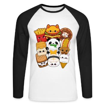 moodrush Design Kawaii Cat Fast Food Print - Unisex Long Sleeve Baseball T-Shirt - white/black - Front - Nik (191cm)