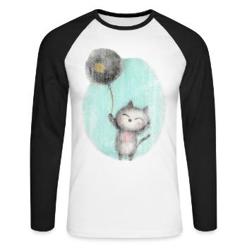 cute drawing cat balloon balloon - Unisex Long Sleeve Baseball T-Shirt - white/black - Front - Nik (191cm)