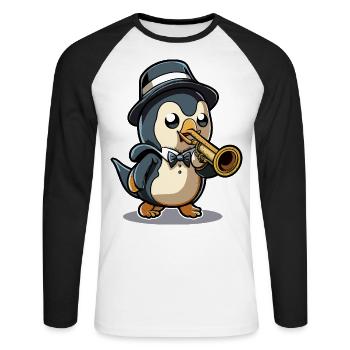 Trompetender Pinguin - Unisex Baseballshirt langarm - Weiß/Schwarz - Vorne - Nik (191cm)
