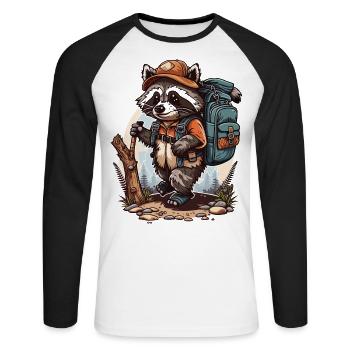 Les aventures de randonnée des ratons laveurs - T-shirt baseball manches longues Homme - blanc/noir - Devant - Nik (191cm)
