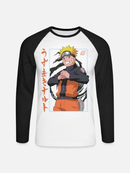 Naruto Shippuden Design Mit Schriftzeichen - Unisex Baseballshirt langarm - Weiß/Schwarz
