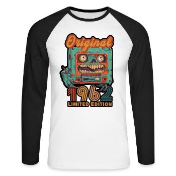 Cassette Birthday Original 1962 Limited Edition - Unisex Long Sleeve Baseball T-Shirt - white/black - Front - Nik (191cm)