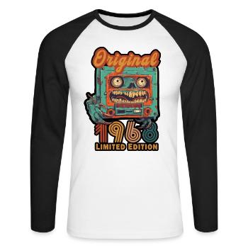 Original 1968 Cassette Birthday Limited Edition - Unisex Long Sleeve Baseball T-Shirt - white/black - Front - Nik (191cm)