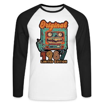 Original 1987 édition limitée cassette Vintage - T-shirt baseball manches longues Homme - blanc/noir - Devant - Nik (191cm)