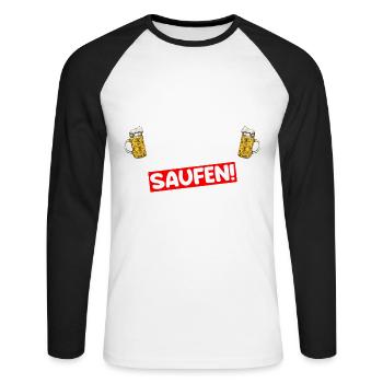 Nur zum Saufen Hier Mallorca Bier JGA Party - Unisex Baseballshirt langarm - Weiß/Schwarz - Vorne - Nik (191cm)