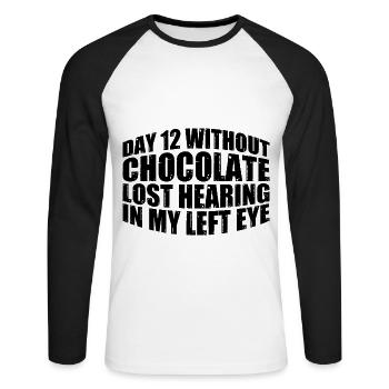 Sans chocolat, perte de l’ouïe dans mon œil gauche 8 - T-shirt baseball manches longues Homme - blanc/noir - Devant - Nik (191cm)