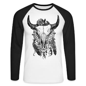 Skull Tattoo - Unisex Long Sleeve Baseball T-Shirt - white/black - Front - Nik (191cm)
