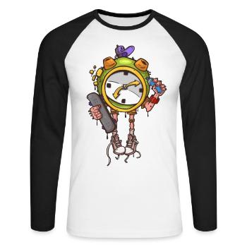 Réveil patineur - T-shirt baseball manches longues Homme - blanc/noir - Devant - Nik (191cm)