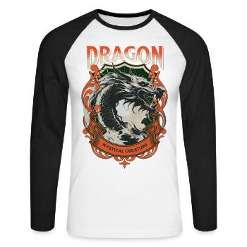 Dragon Fantasy Magic Mysticism Creature Animal Vintage - Unisex Long Sleeve Baseball T-Shirt - white/black - Front - Nik (191cm)