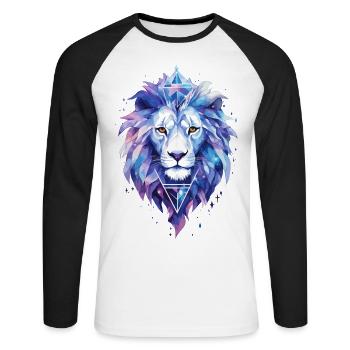 Lion, Lion's Head, Animal, Geometric, Colorful, Art, Motif - Unisex Long Sleeve Baseball T-Shirt - white/black - Front - Nik (191cm)