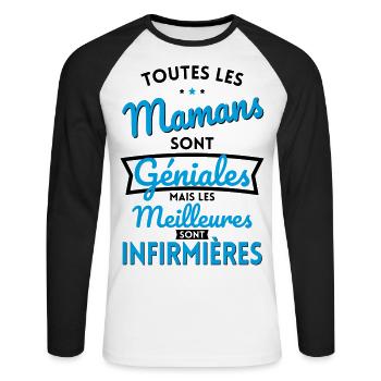 Mamans géniales les meilleures sont Infirmières - T-shirt baseball manches longues Homme - blanc/noir - Devant - Nik (191cm)