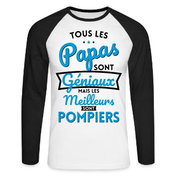 Papas géniaux mais les meilleurs sont Pompiers - T-shirt baseball manches longues Homme - blanc/noir - Devant - Nik (191cm)
