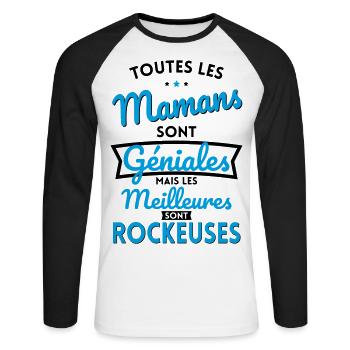 Mamans sont géniales les meilleures sont Rockeuses - T-shirt baseball manches longues Homme - blanc/noir - Devant - Nik (191cm)