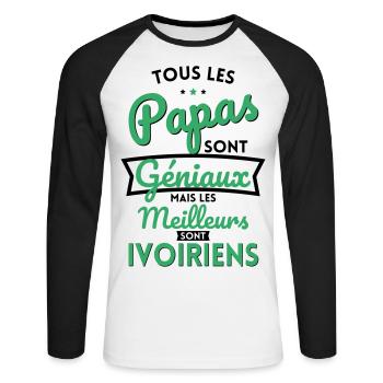 Papas géniaux mais les meilleurs sont Ivoiriens - T-shirt baseball manches longues Homme - blanc/noir - Devant - Nik (191cm)