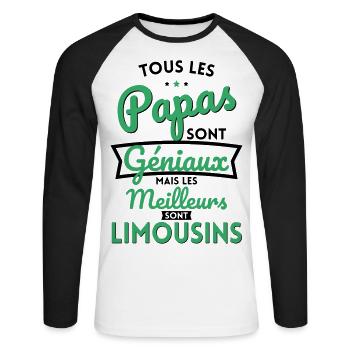 Papas géniaux mais les meilleurs sont Limousins - T-shirt baseball manches longues Homme - blanc/noir - Devant - Nik (191cm)