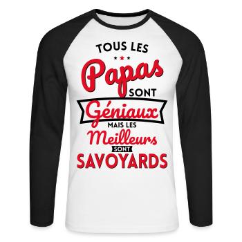 Papas géniaux mais les meilleurs sont Savoyards - T-shirt baseball manches longues Homme - blanc/noir - Devant - Nik (191cm)