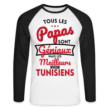 Papas géniaux mais les meilleurs sont Tunisiens - T-shirt baseball manches longues Homme - blanc/noir - Devant - Nik (191cm)
