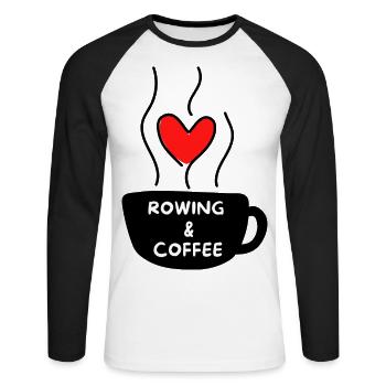 Aviron et café - T-shirt baseball manches longues Homme - blanc/noir - Devant - Nik (191cm)