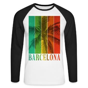 Barcelona Spanien Sommer Palmen Strand Meer Urlaub - Unisex Baseballshirt langarm - Weiß/Schwarz - Vorne - Nik (191cm)