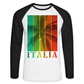 Italie Italie Été Palmiers Plage Mer Vacances - T-shirt baseball manches longues Homme - blanc/noir - Devant - Nik (191cm)