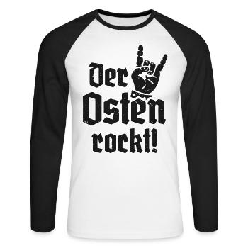 Der Osten rockt Ostdeutschland - Unisex Baseballshirt langarm - Weiß/Schwarz - Vorne - Nik (191cm)