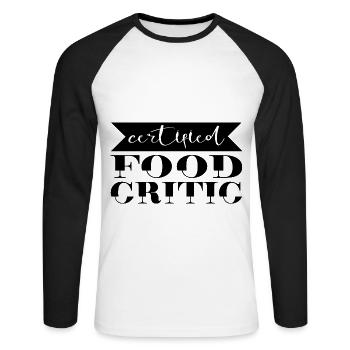 Critique gastronomique certifiée - T-shirt baseball manches longues Homme - blanc/noir - Devant - Nik (191cm)