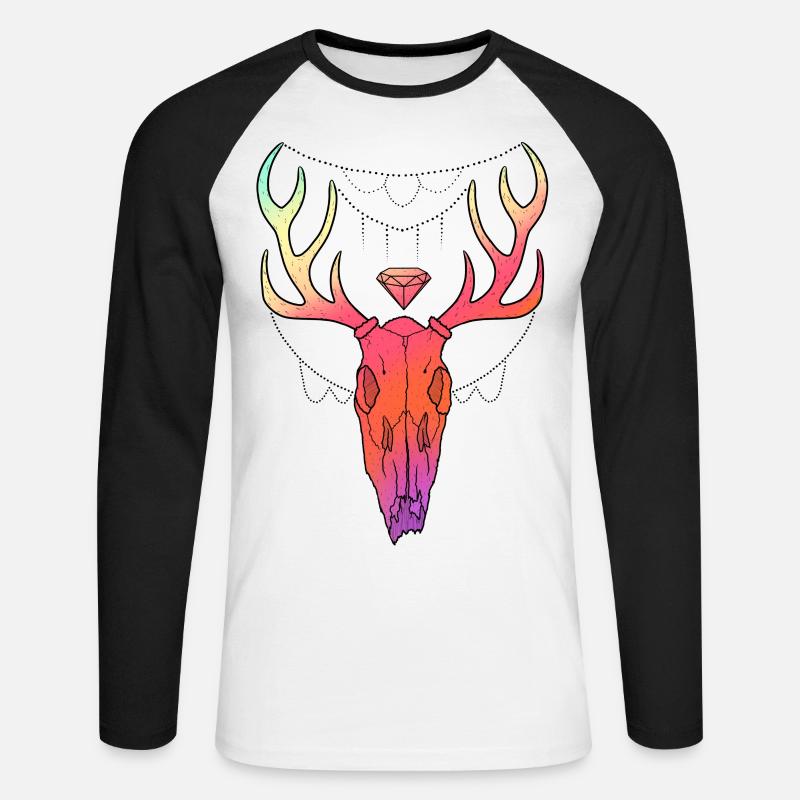 Hirschgeweih Schädel Lineart-Design - Unisex Baseballshirt langarm - Weiß/Schwarz