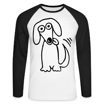 lustiger süßer Hund Dackel Comic Cartoon Hunde Fun - Unisex Baseballshirt langarm - Weiß/Schwarz - Vorne - Nik (191cm)