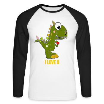 Dino love - RAWR Dinosaurs love - T-shirt baseball manches longues Homme - blanc/noir - Devant - Nik (191cm)