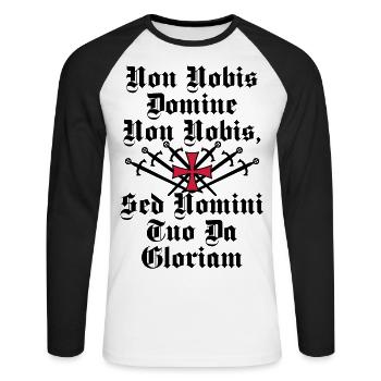 23 Chevaliers Croix Épées Non Nobis Domine - T-shirt baseball manches longues Homme - blanc/noir - Devant - Nik (191cm)