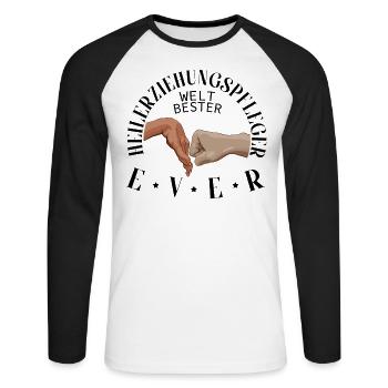 Weltbester Heilerziehungspfleger Pfleger HEP - Unisex Baseballshirt langarm - Weiß/Schwarz - Vorne - Nik (191cm)