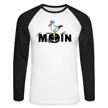 Moin Fischköppe Norddeutschland Küste Nordsee - Unisex Baseballshirt langarm - Weiß/Schwarz - Vorne - Nik (191cm)