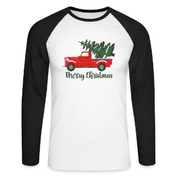 Vintage Wagon Christmas Pickup Truck Retro - Unisex Long Sleeve Baseball T-Shirt - white/black - Front - Nik (191cm)