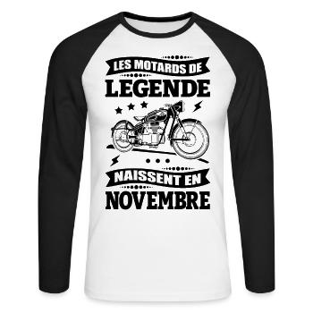 ANNIVERSAIRE MOTARD DE NOVEMBRE - T-shirt baseball manches longues Homme - blanc/noir - Devant - Nik (191cm)