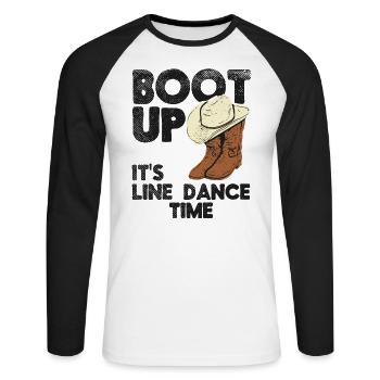 Country Western Line Dance Line Dancing Cowboy - Unisex Long Sleeve Baseball T-Shirt - white/black - Front - Nik (191cm)