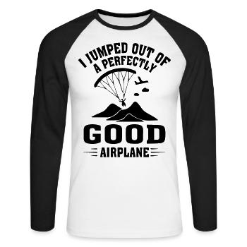 I Jumped Out Of Perfectly Good Airplane - T-shirt baseball manches longues Homme - blanc/noir - Devant - Nik (191cm)